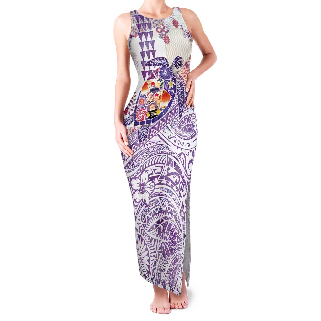Hawaiian and Japanese Culture Together Tank Maxi Dress Tropical Honu with Japanese Elements Purple Color LT03 Women Purple - Polynesian Pride