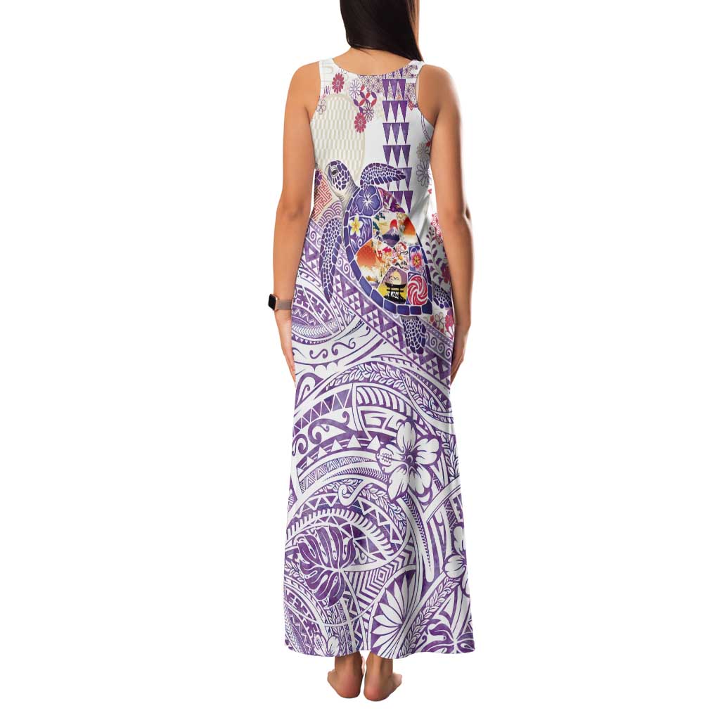 Hawaiian and Japanese Culture Together Tank Maxi Dress Tropical Honu with Japanese Elements Purple Color LT03 - Polynesian Pride