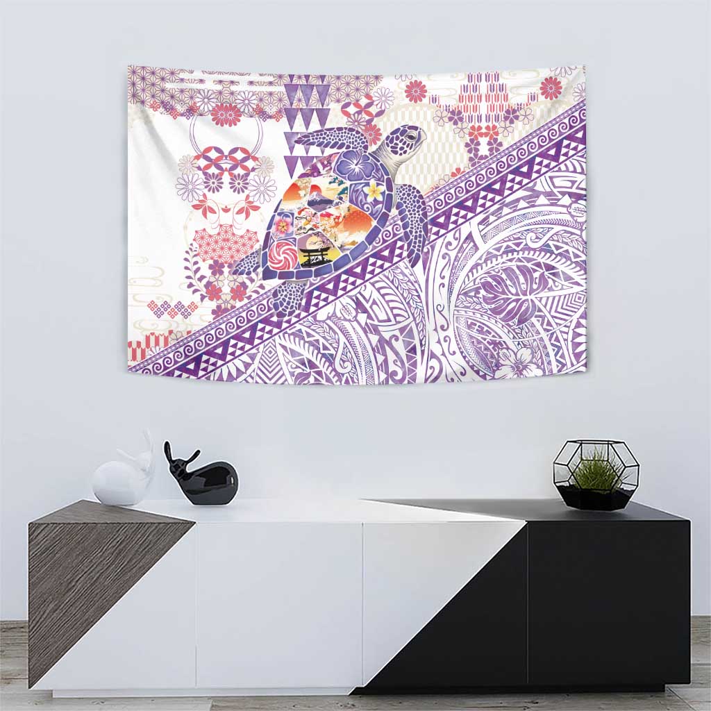 Hawaiian and Japanese Culture Together Tapestry Tropical Honu with Japanese Elements Purple Color LT03 - Polynesian Pride