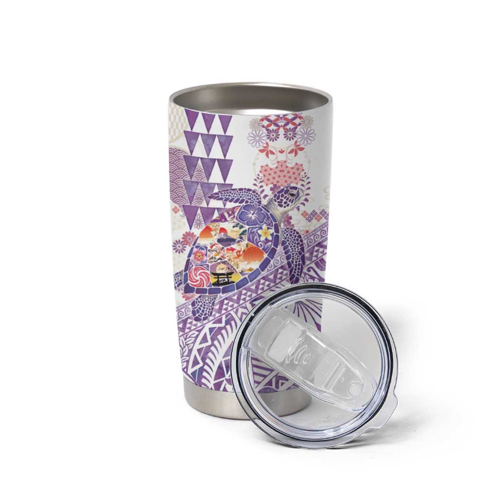 Hawaiian and Japanese Culture Together Tumbler Cup Tropical Honu with Japanese Elements Purple Color LT03 - Polynesian Pride