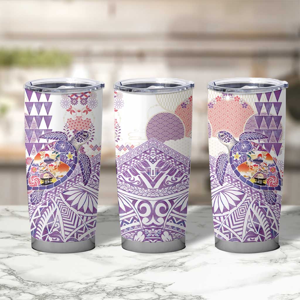 Hawaiian and Japanese Culture Together Tumbler Cup Tropical Honu with Japanese Elements Purple Color LT03 - Polynesian Pride