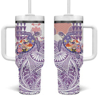 Hawaiian and Japanese Culture Together Tumbler With Handle Tropical Honu with Japanese Elements Purple Color LT03 One Size: 40 oz Purple - Polynesian Pride