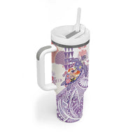 Hawaiian and Japanese Culture Together Tumbler With Handle Tropical Honu with Japanese Elements Purple Color LT03 - Polynesian Pride
