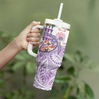 Hawaiian and Japanese Culture Together Tumbler With Handle Tropical Honu with Japanese Elements Purple Color LT03 - Polynesian Pride