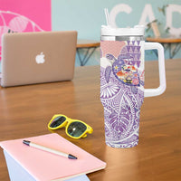 Hawaiian and Japanese Culture Together Tumbler With Handle Tropical Honu with Japanese Elements Purple Color LT03 - Polynesian Pride