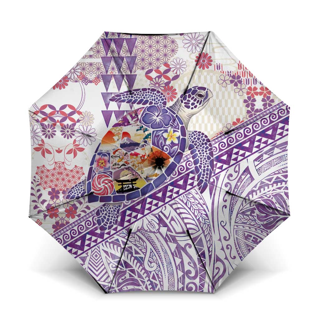 Hawaiian and Japanese Culture Together Umbrella Tropical Honu with Japanese Elements Purple Color