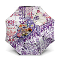 Hawaiian and Japanese Culture Together Umbrella Tropical Honu with Japanese Elements Purple Color