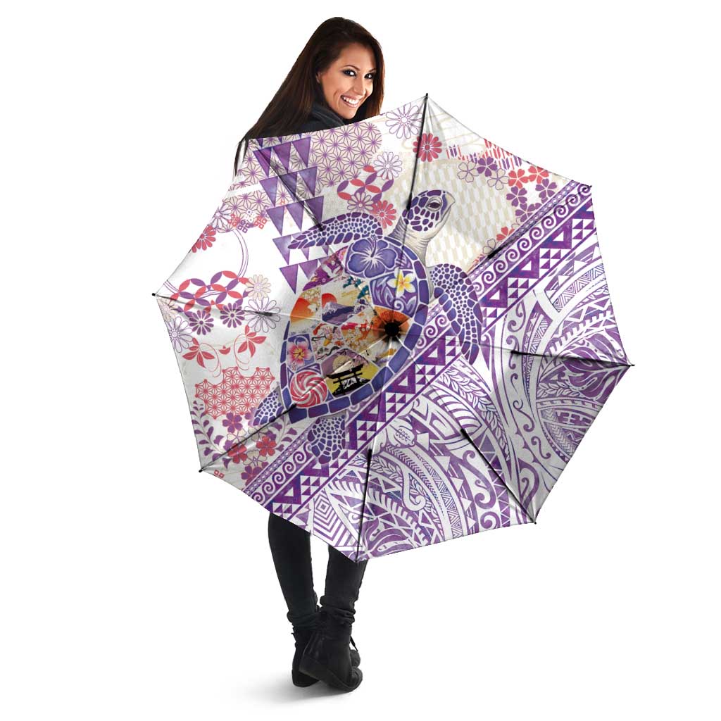 Hawaiian and Japanese Culture Together Umbrella Tropical Honu with Japanese Elements Purple Color