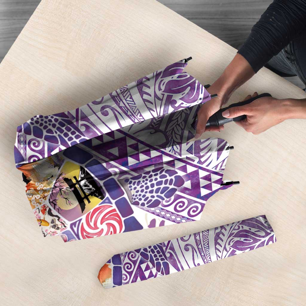 Hawaiian and Japanese Culture Together Umbrella Tropical Honu with Japanese Elements Purple Color