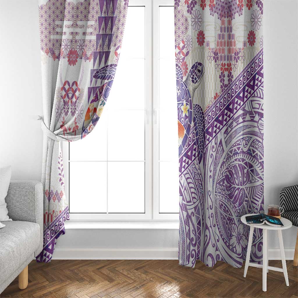 Hawaiian and Japanese Culture Together Window Curtain Tropical Honu with Japanese Elements Purple Color LT03 - Polynesian Pride
