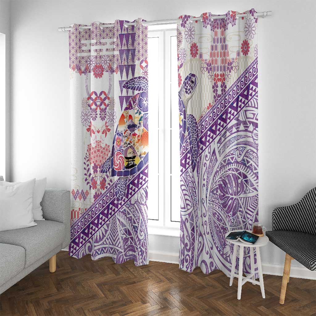 Hawaiian and Japanese Culture Together Window Curtain Tropical Honu with Japanese Elements Purple Color LT03 With Grommets Purple - Polynesian Pride