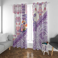 Hawaiian and Japanese Culture Together Window Curtain Tropical Honu with Japanese Elements Purple Color LT03 With Grommets Purple - Polynesian Pride