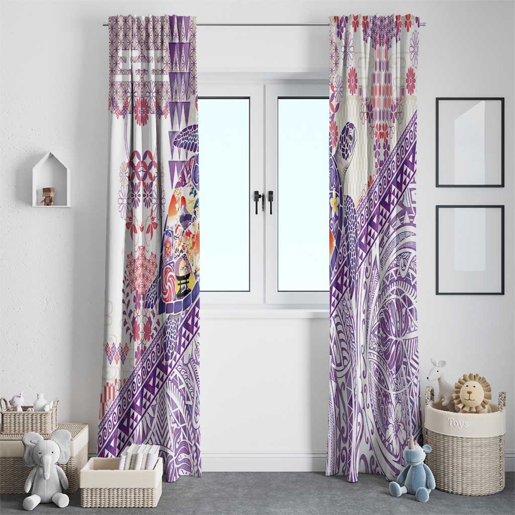 Hawaiian and Japanese Culture Together Window Curtain Tropical Honu with Japanese Elements Purple Color LT03 - Polynesian Pride