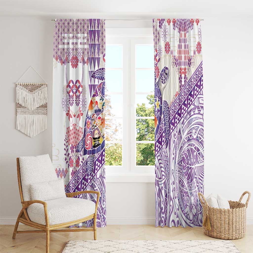 Hawaiian and Japanese Culture Together Window Curtain Tropical Honu with Japanese Elements Purple Color LT03 - Polynesian Pride