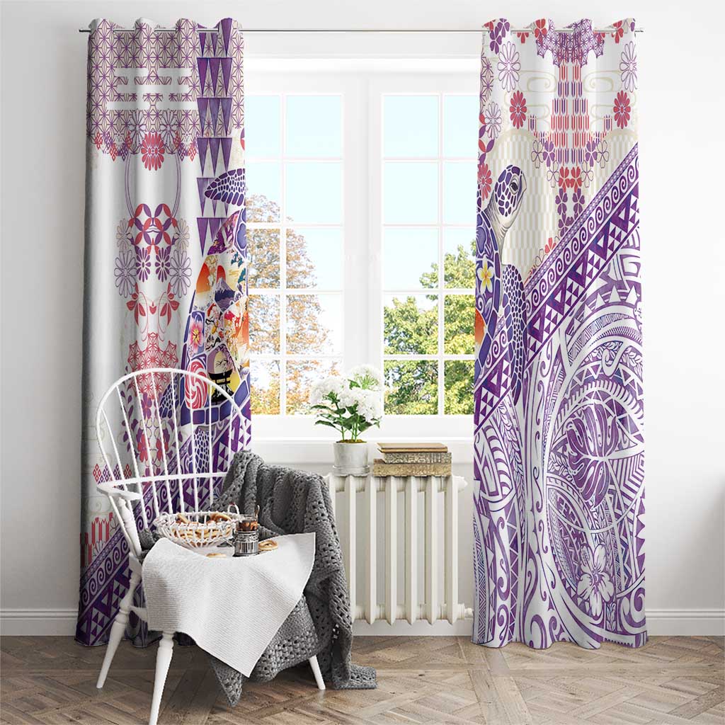 Hawaiian and Japanese Culture Together Window Curtain Tropical Honu with Japanese Elements Purple Color LT03 - Polynesian Pride