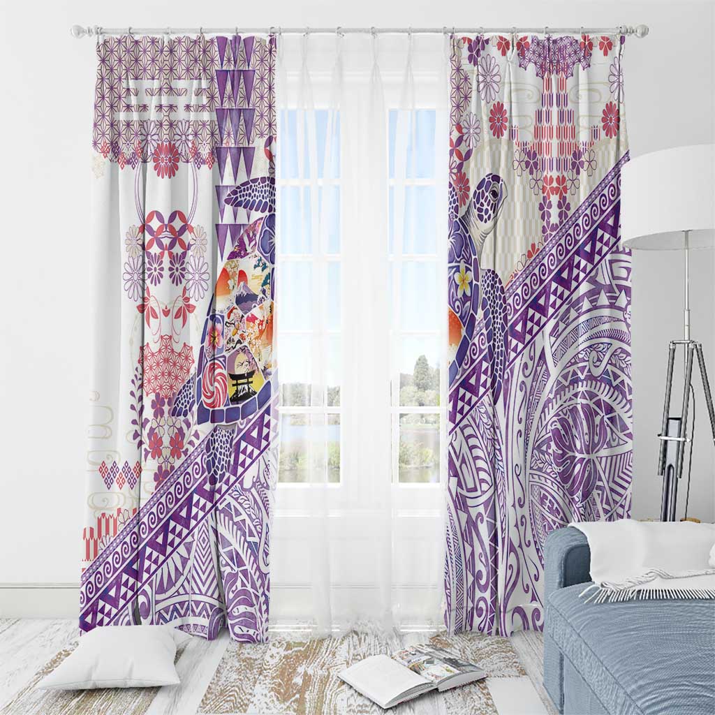 Hawaiian and Japanese Culture Together Window Curtain Tropical Honu with Japanese Elements Purple Color LT03 - Polynesian Pride