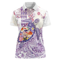Hawaiian and Japanese Culture Together Women Polo Shirt Tropical Honu with Japanese Elements Purple Color LT03 Female Purple - Polynesian Pride