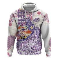 Hawaiian and Japanese Culture Together Zip Hoodie Tropical Honu with Japanese Elements Purple Color LT03 Pullover Hoodie Purple - Polynesian Pride