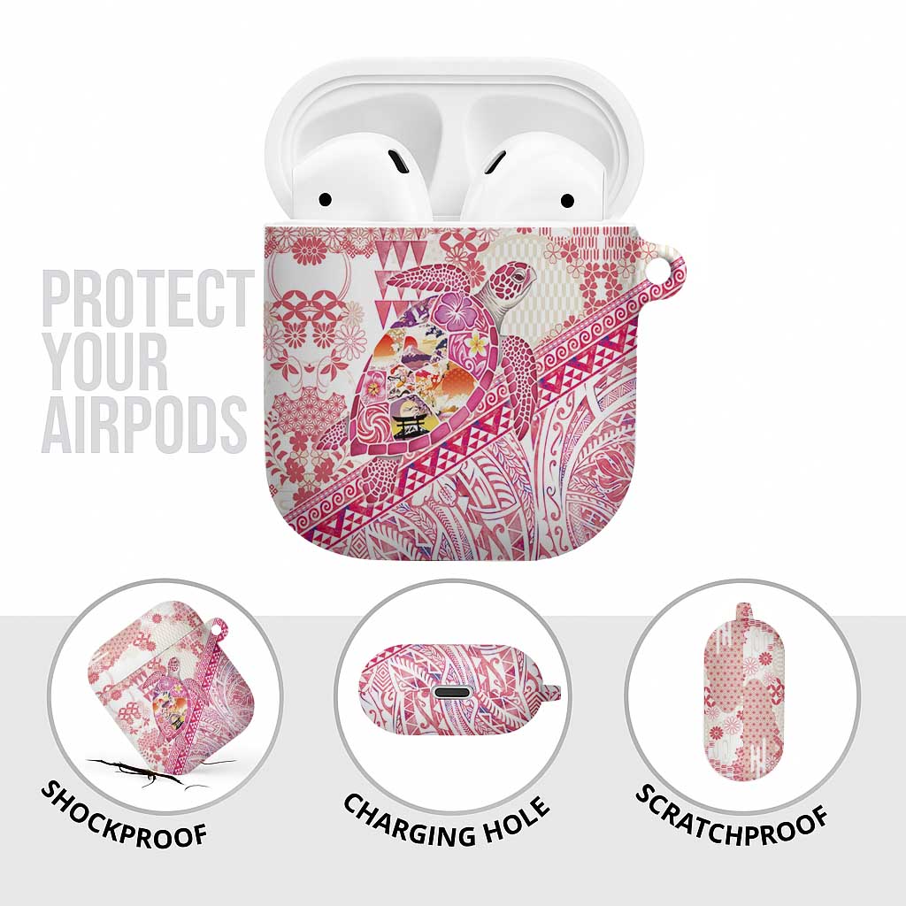 Hawaiian and Japanese Culture Together AirPods Case Tropical Honu with Japanese Elements Pink Color LT03 - Polynesian Pride