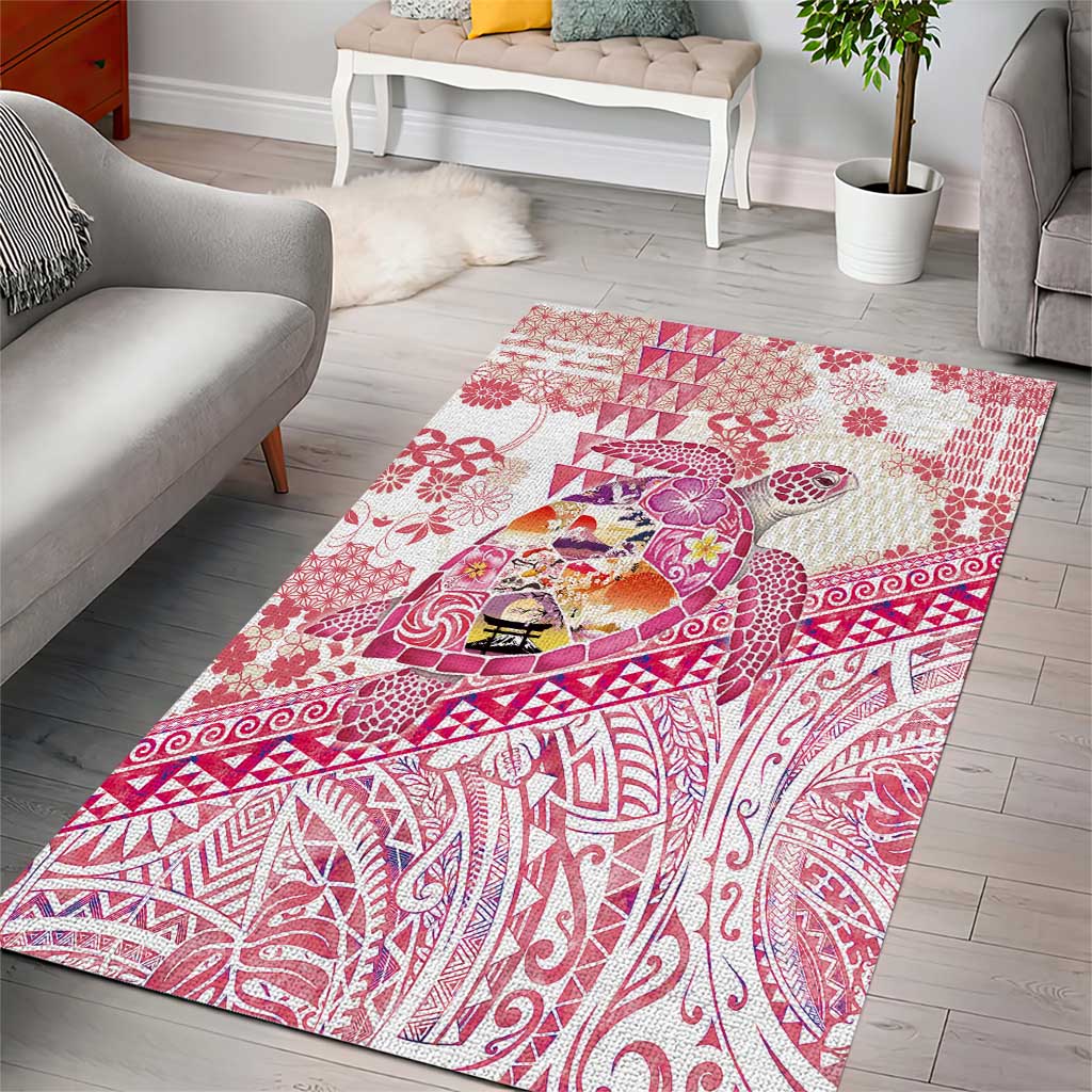Hawaiian and Japanese Culture Together Area Rug Tropical Honu with Japanese Elements Pink Color LT03 - Polynesian Pride