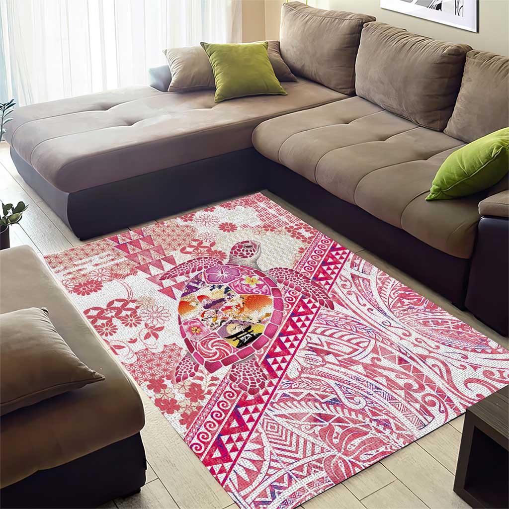 Hawaiian and Japanese Culture Together Area Rug Tropical Honu with Japanese Elements Pink Color LT03 - Polynesian Pride