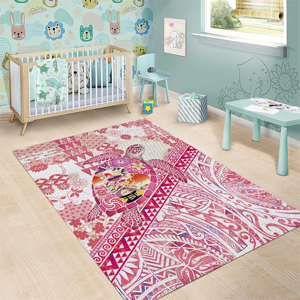 Hawaiian and Japanese Culture Together Area Rug Tropical Honu with Japanese Elements Pink Color LT03 - Polynesian Pride