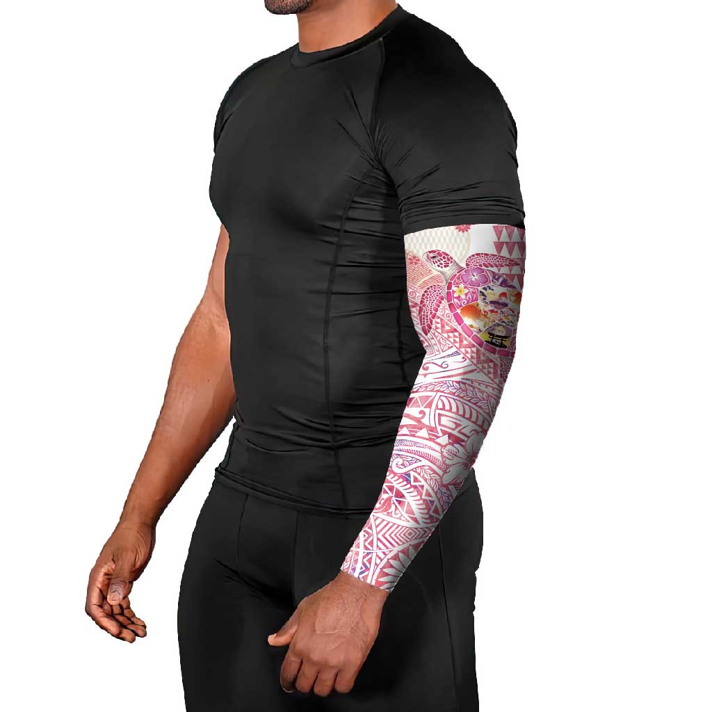 Hawaiian and Japanese Culture Together Arm Sleeves Tropical Honu with Japanese Elements Pink Color LT03 - Polynesian Pride
