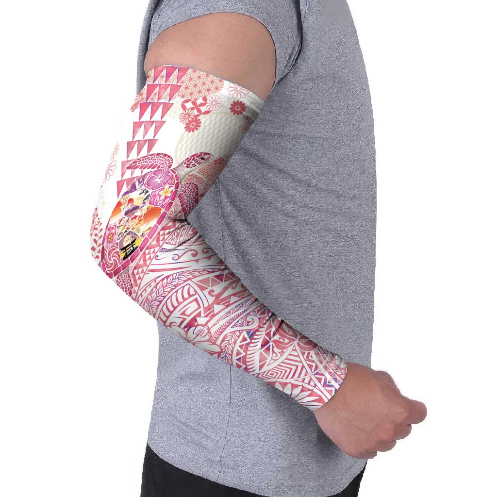 Hawaiian and Japanese Culture Together Arm Sleeves Tropical Honu with Japanese Elements Pink Color LT03 - Polynesian Pride