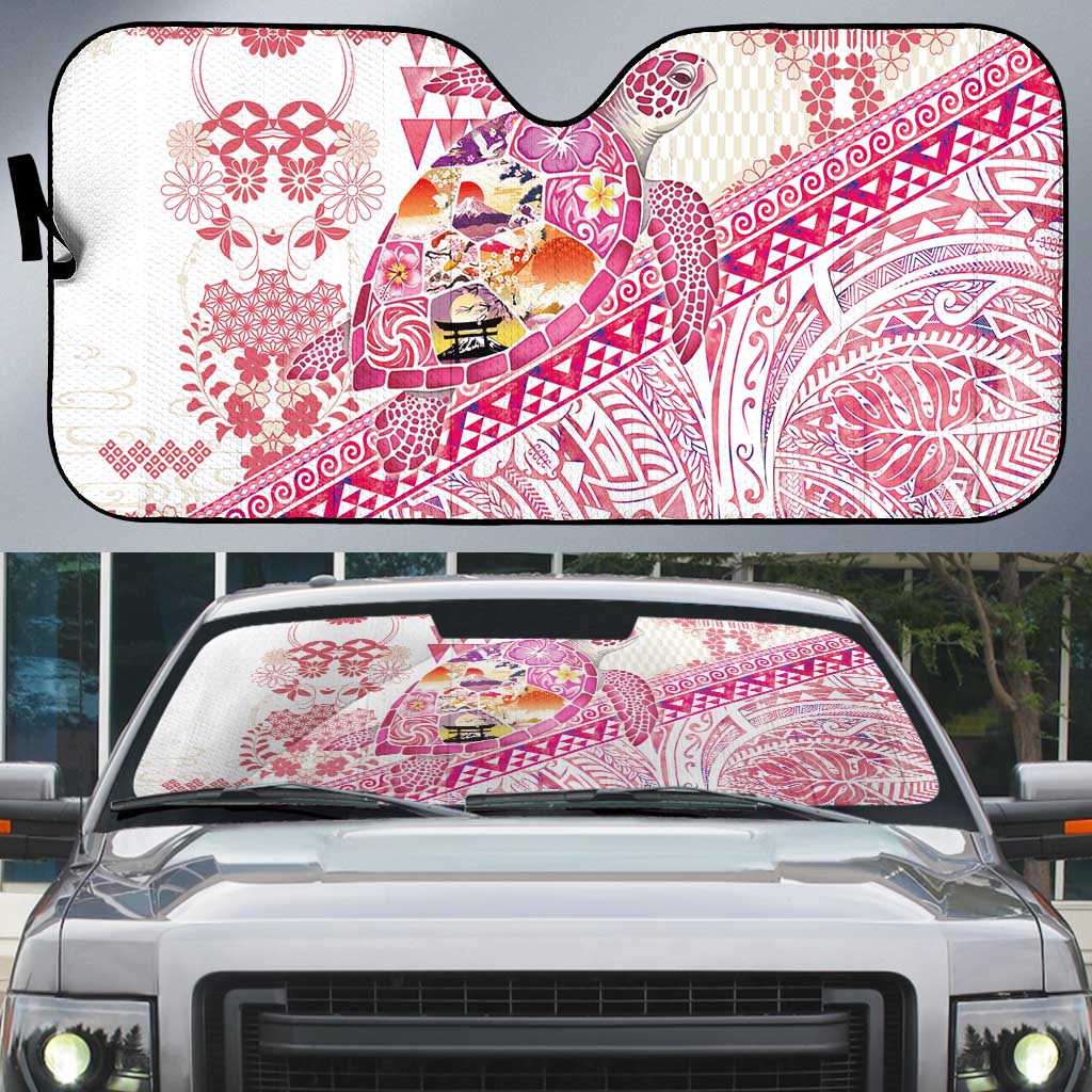 Hawaiian and Japanese Culture Together Auto Sun Shade Tropical Honu with Japanese Elements Pink Color LT03 Pink - Polynesian Pride