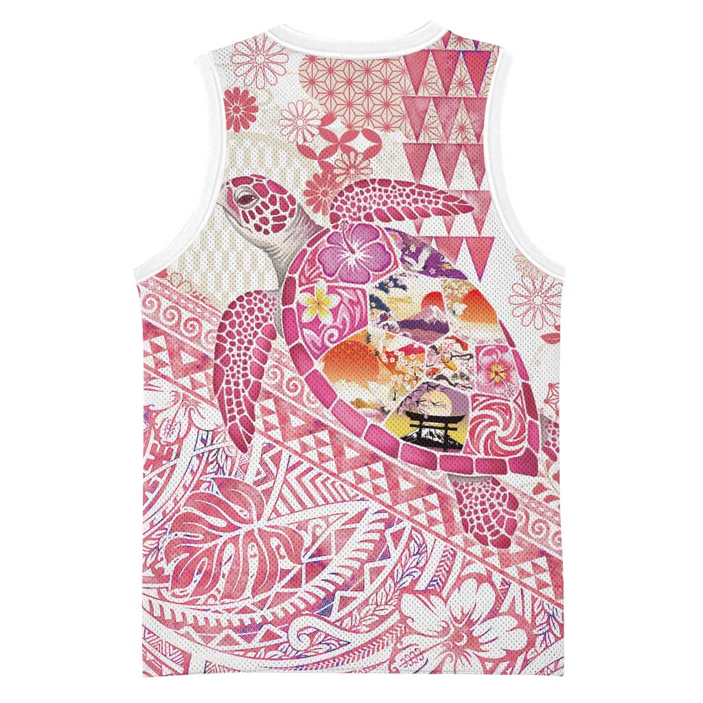 Hawaiian and Japanese Culture Together Basketball Jersey Tropical Honu with Japanese Elements Pink Color LT03 - Polynesian Pride