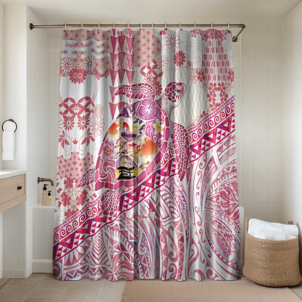 Hawaiian and Japanese Culture Together Bathroom Set Tropical Honu with Japanese Elements Pink Color