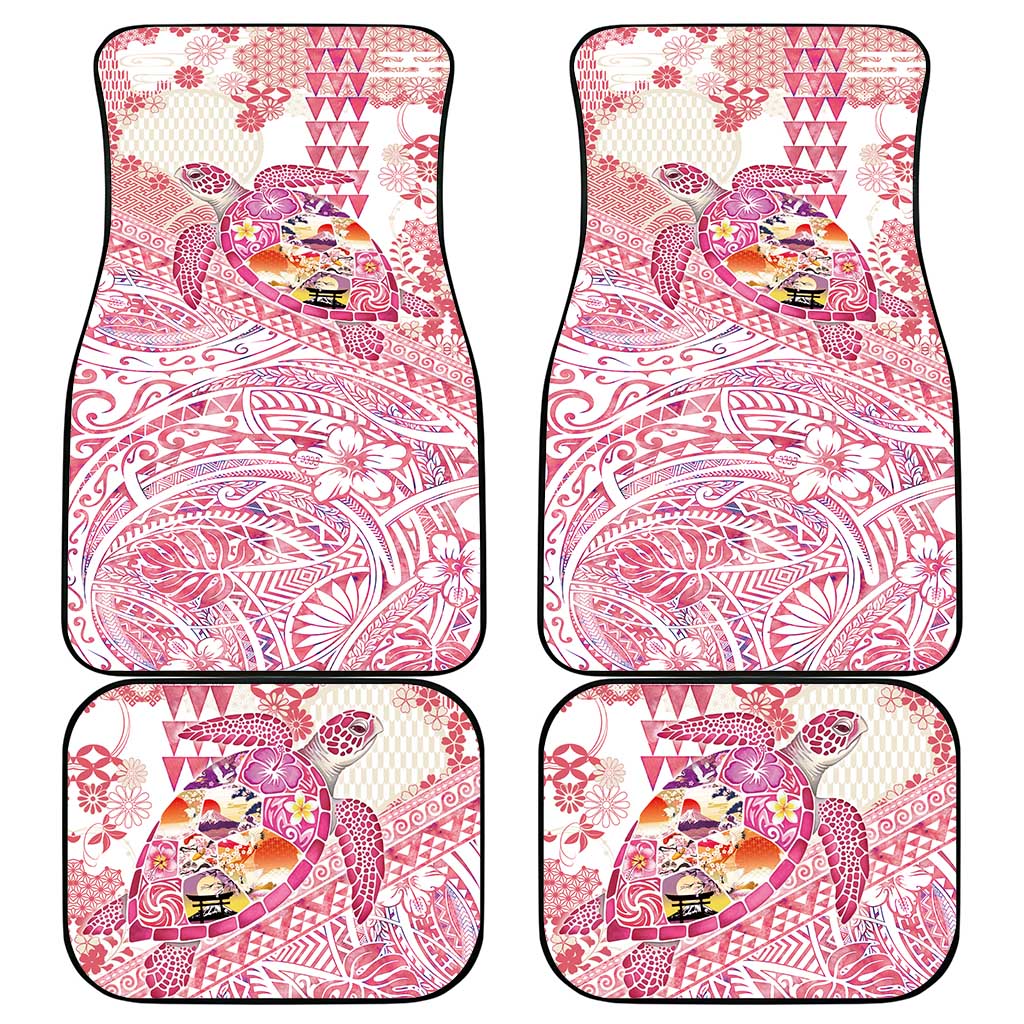 Hawaiian and Japanese Culture Together Car Mats Tropical Honu with Japanese Elements Pink Color LT03 - Polynesian Pride