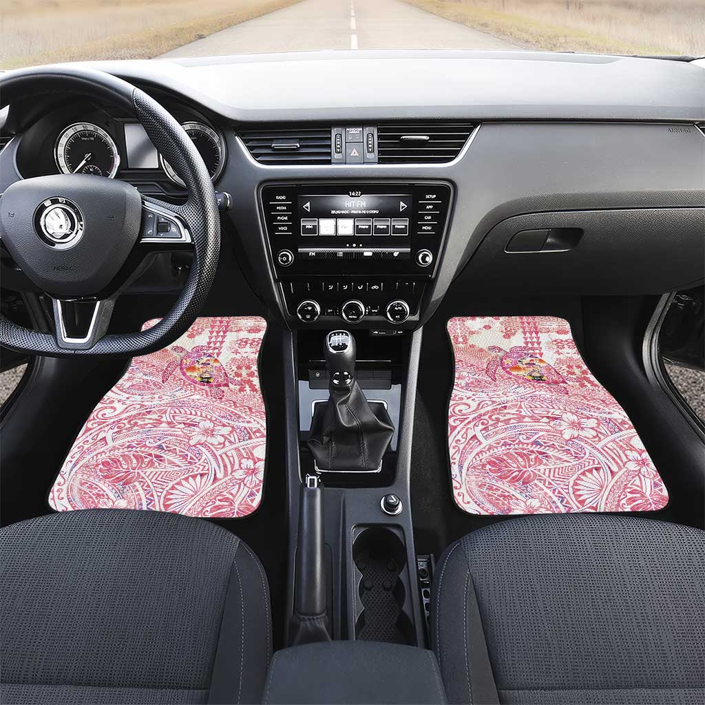 Hawaiian and Japanese Culture Together Car Mats Tropical Honu with Japanese Elements Pink Color LT03 Set 2pcs - Front Pink - Polynesian Pride