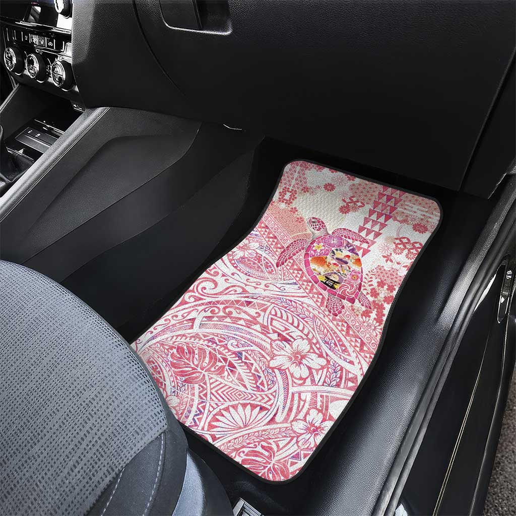 Hawaiian and Japanese Culture Together Car Mats Tropical Honu with Japanese Elements Pink Color LT03 - Polynesian Pride