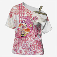 Hawaiian and Japanese Culture Together Cross Shoulder Shirt Tropical Honu with Japanese Elements Pink Color LT03 Female Pink - Polynesian Pride