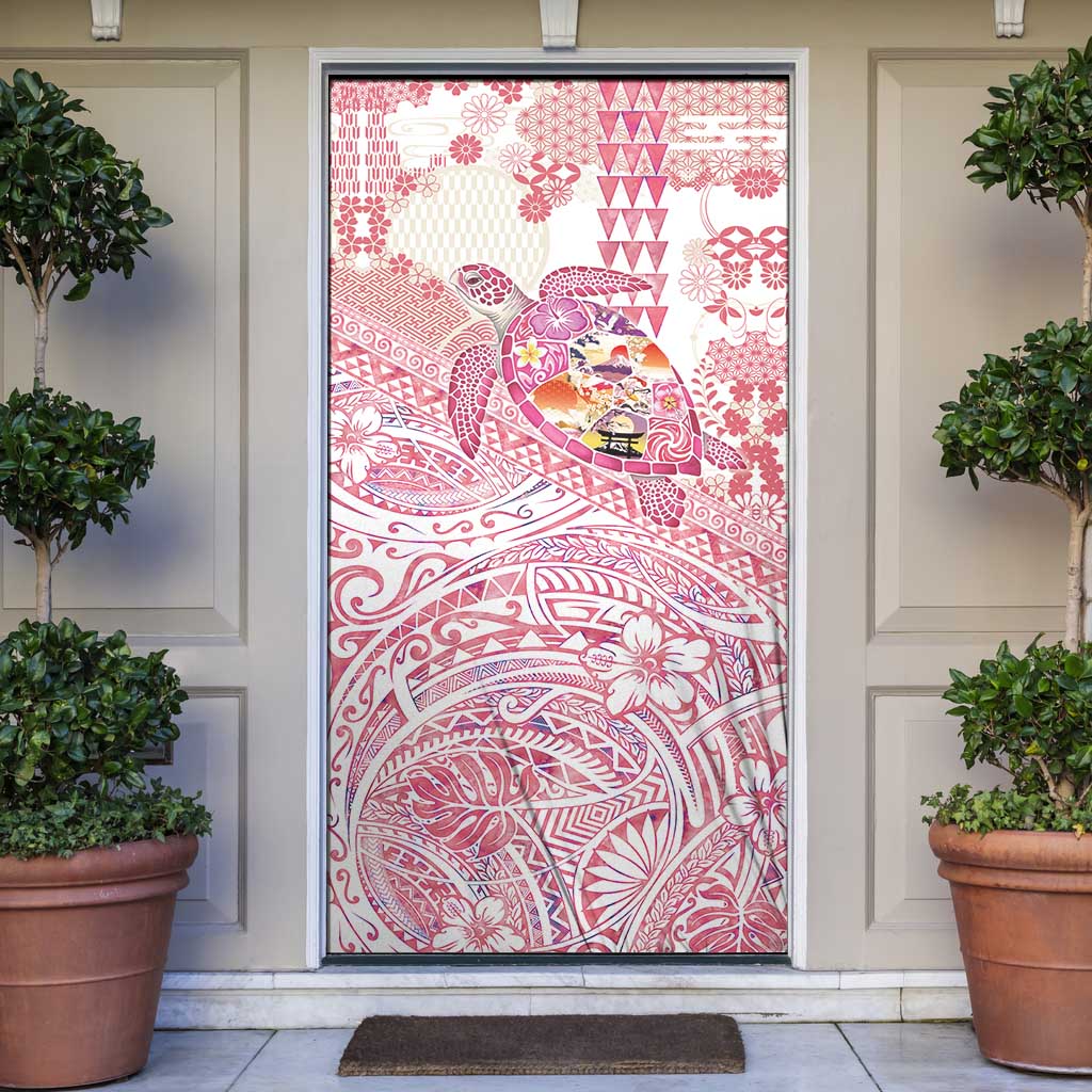 Hawaiian and Japanese Culture Together Door Cover Tropical Honu with Japanese Elements Pink Color LT03 Pink - Polynesian Pride