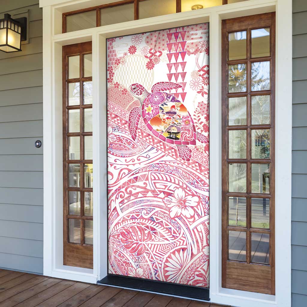Hawaiian and Japanese Culture Together Door Cover Tropical Honu with Japanese Elements Pink Color LT03 - Polynesian Pride