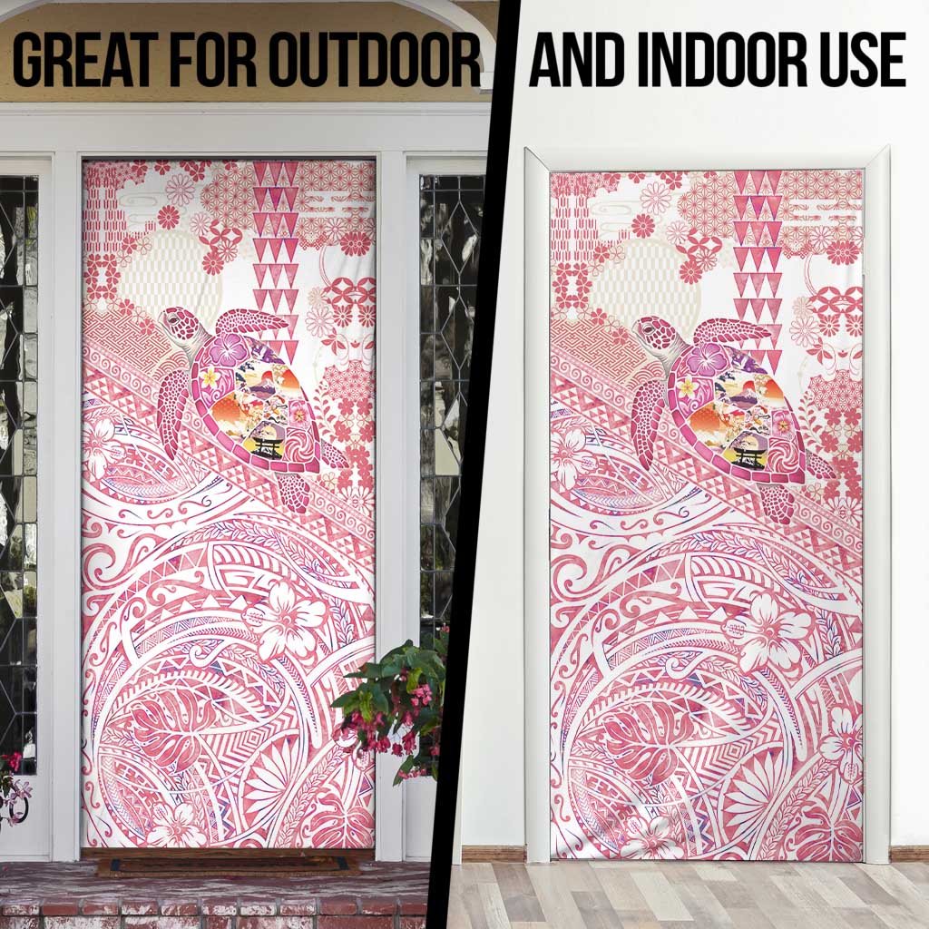 Hawaiian and Japanese Culture Together Door Cover Tropical Honu with Japanese Elements Pink Color LT03 - Polynesian Pride