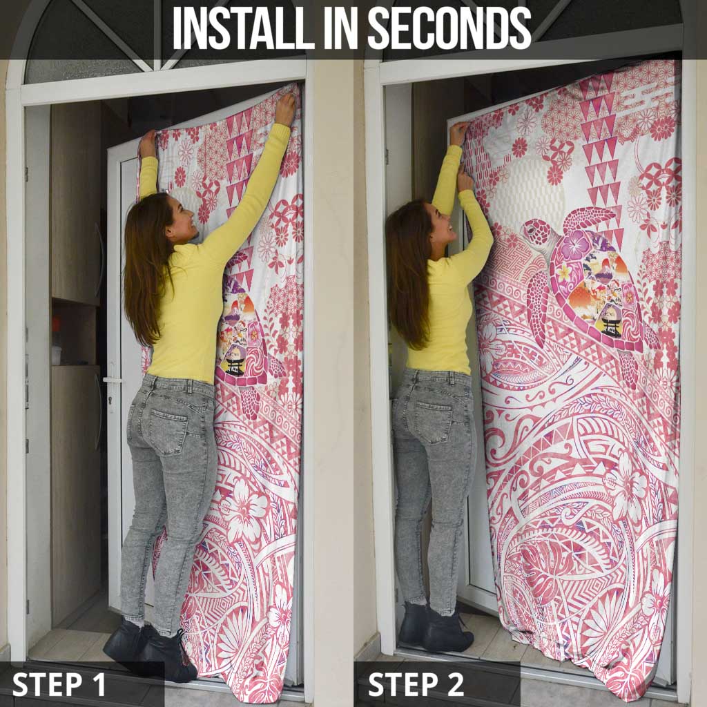Hawaiian and Japanese Culture Together Door Cover Tropical Honu with Japanese Elements Pink Color LT03 - Polynesian Pride