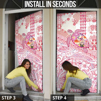 Hawaiian and Japanese Culture Together Door Cover Tropical Honu with Japanese Elements Pink Color LT03 - Polynesian Pride