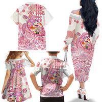 Hawaiian and Japanese Culture Together Family Matching Off The Shoulder Long Sleeve Dress and Hawaiian Shirt Tropical Honu with Japanese Elements Pink Color LT03 - Polynesian Pride