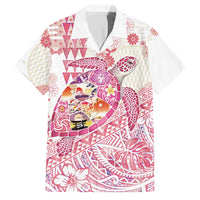 Hawaiian and Japanese Culture Together Family Matching Off Shoulder Short Dress and Hawaiian Shirt Tropical Honu with Japanese Elements Pink Color LT03 Dad's Shirt - Short Sleeve Pink - Polynesian Pride
