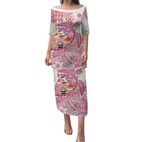 Hawaiian and Japanese Culture Together Family Matching Puletasi and Hawaiian Shirt Tropical Honu with Japanese Elements Pink Color LT03 Mom's Dress Pink - Polynesian Pride