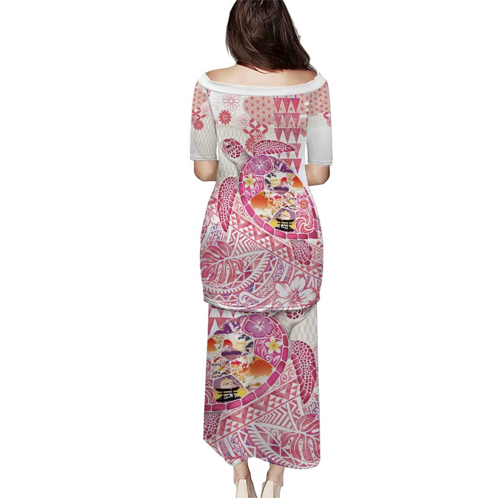 Hawaiian and Japanese Culture Together Family Matching Puletasi and Hawaiian Shirt Tropical Honu with Japanese Elements Pink Color LT03 - Polynesian Pride