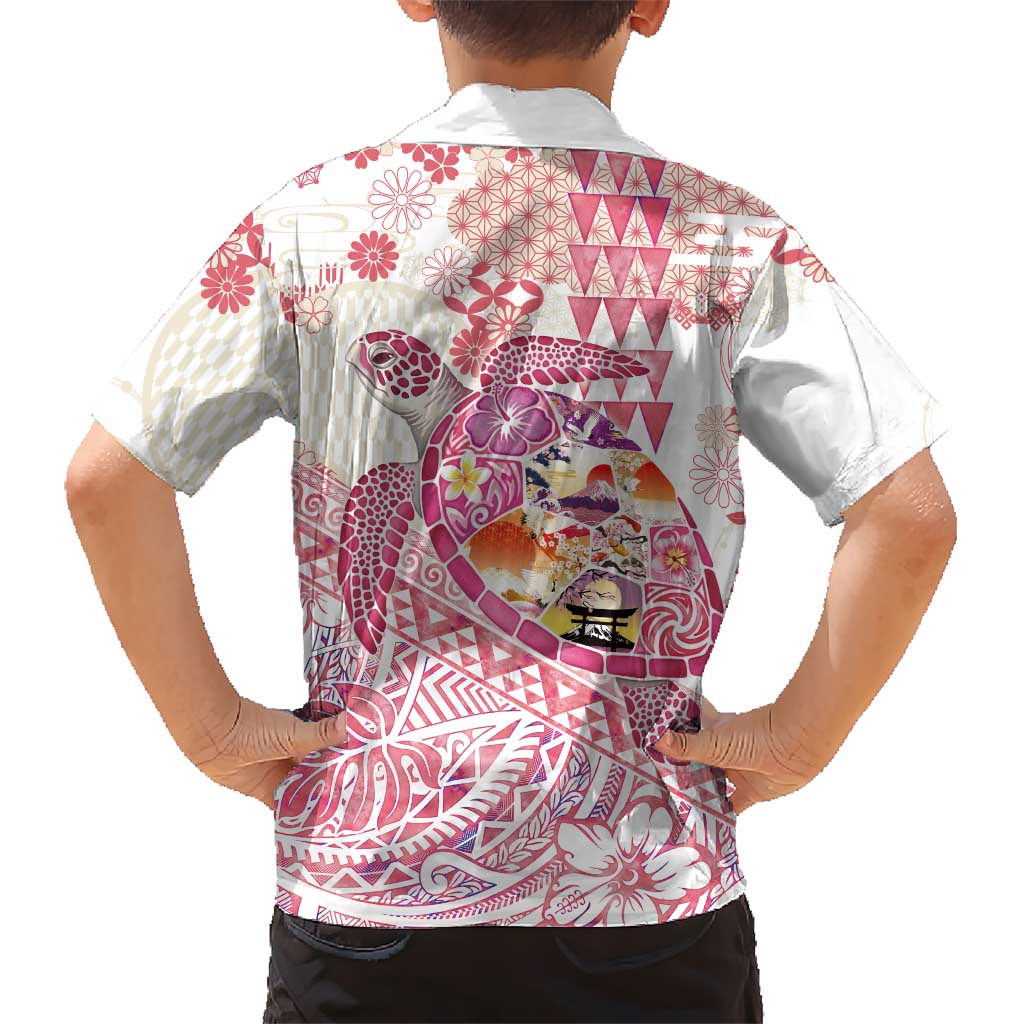 Hawaiian and Japanese Culture Together Family Matching Summer Maxi Dress and Hawaiian Shirt Tropical Honu with Japanese Elements Pink Color LT03 - Polynesian Pride