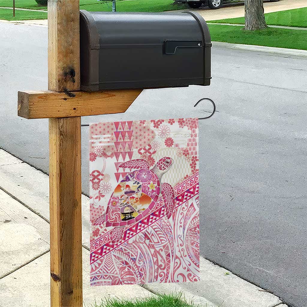 Hawaiian and Japanese Culture Together Garden Flag Tropical Honu with Japanese Elements Pink Color