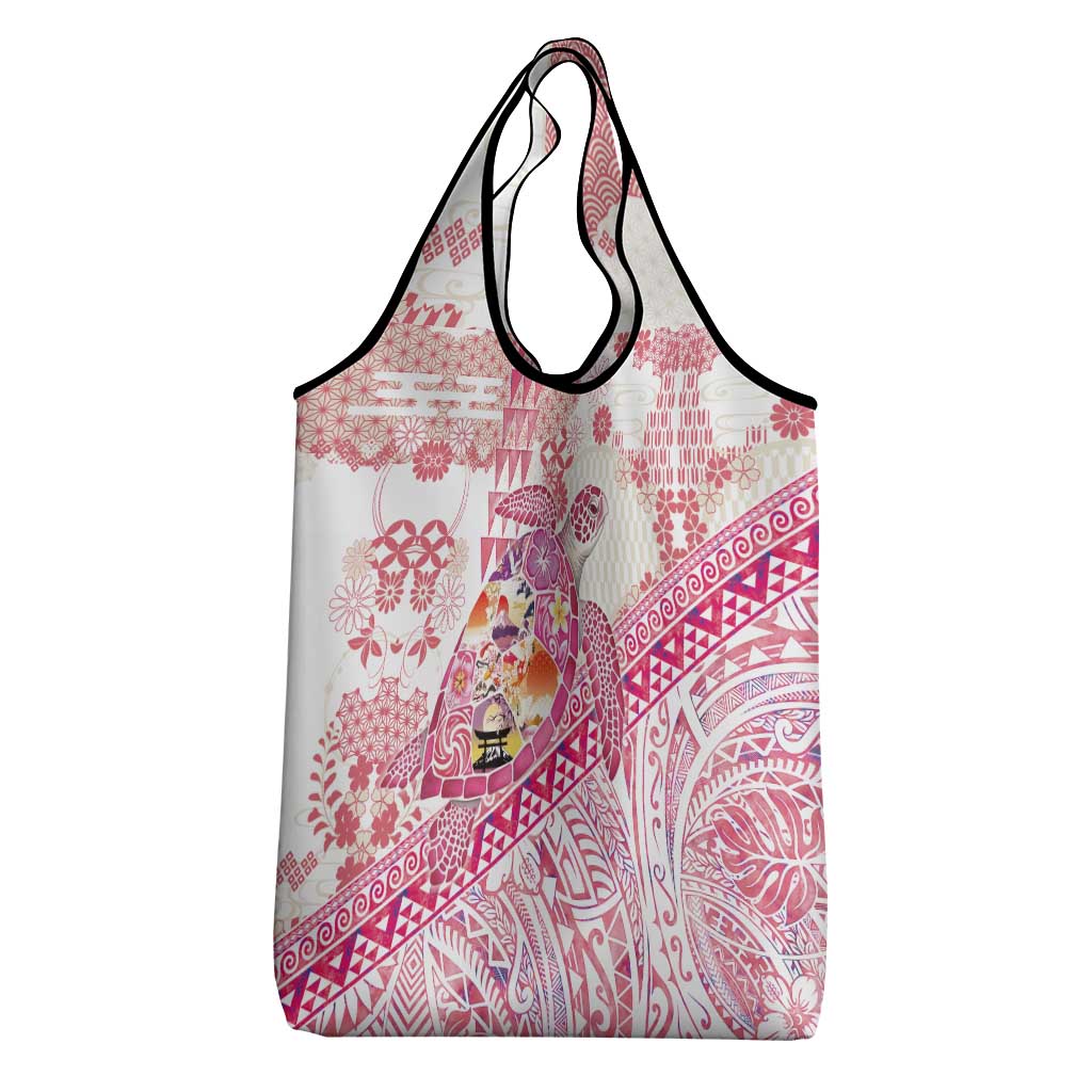 Hawaiian and Japanese Culture Together Grocery Bag Tropical Honu with Japanese Elements Pink Color LT03 - Polynesian Pride