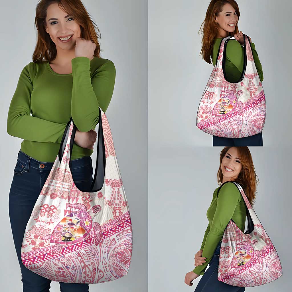 Hawaiian and Japanese Culture Together Grocery Bag Tropical Honu with Japanese Elements Pink Color LT03 - Polynesian Pride