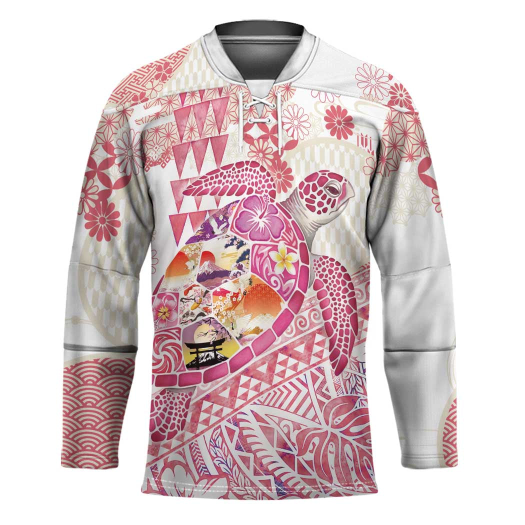 Hawaiian and Japanese Culture Together Hockey Jersey Tropical Honu with Japanese Elements Pink Color LT03 Unisex Pink - Polynesian Pride