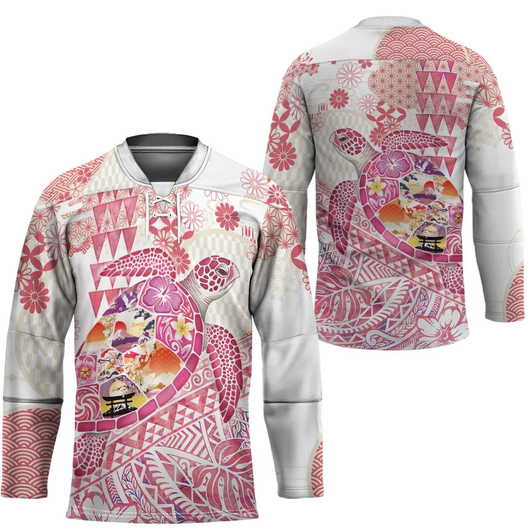 Hawaiian and Japanese Culture Together Hockey Jersey Tropical Honu with Japanese Elements Pink Color LT03 - Polynesian Pride